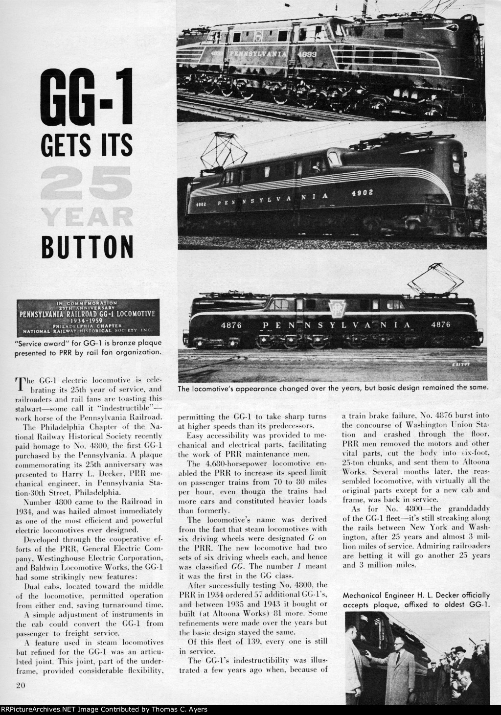 PRR "GG-1 Gets Its 25 Year Button," Page 20, 1959